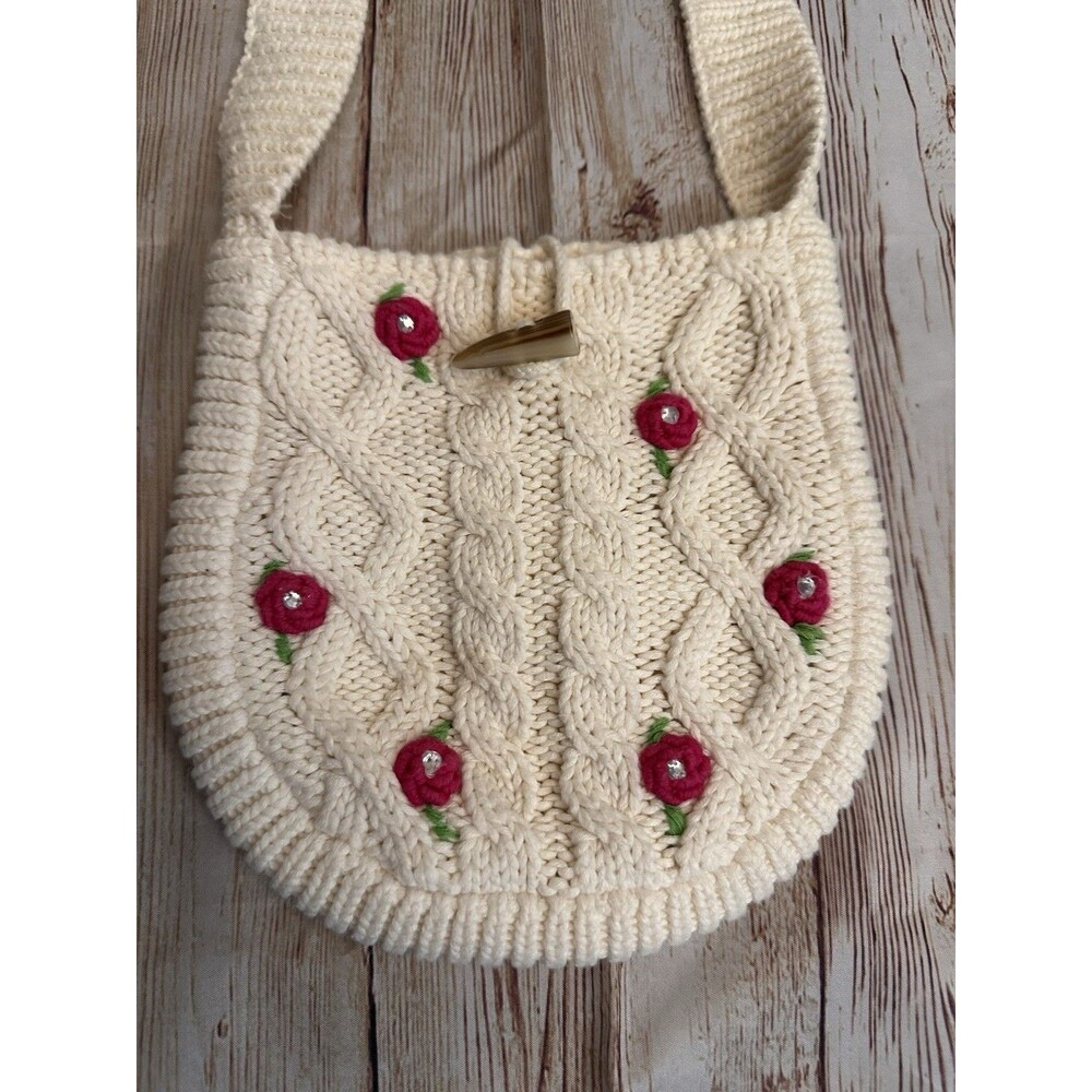 Vintage Y2K Gap Kids Cable Knit Crossbody Bag Floral Cottagecore Mini Purse